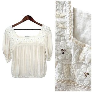 Embroidered Prairie Peasant Top Off-White | Cottagecore Boho Soft Girl | AE | M